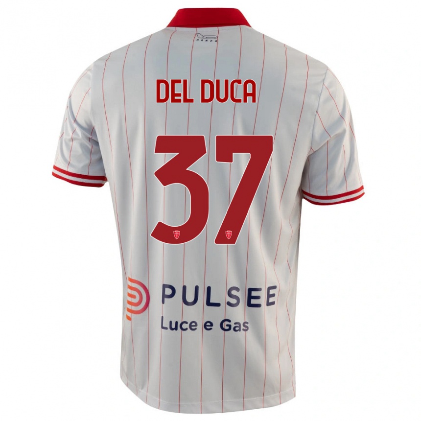 ילדים כדורגל Jacopo Del Duca #37 לבן אדום כחול הרחק ג'רזי 2025/26