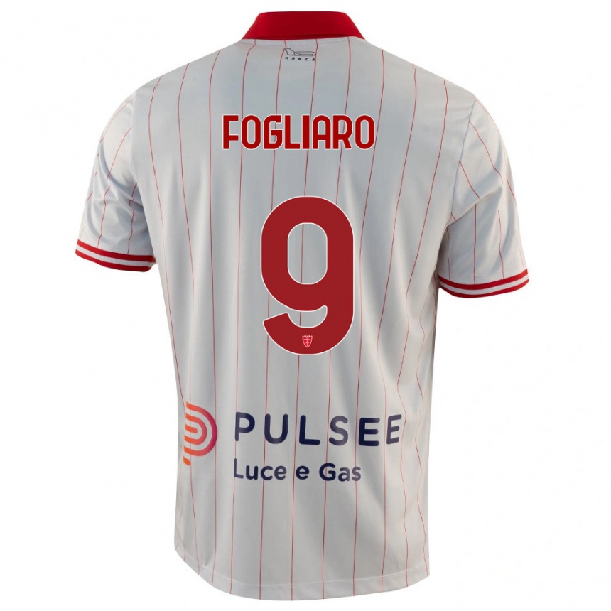 ילדים כדורגל Christian Fogliaro #9 לבן אדום כחול הרחק ג'רזי 2025/26