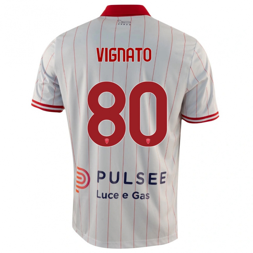 ילדים כדורגל סמואלה ויגנאטו #80 לבן אדום כחול הרחק ג'רזי 2025/26