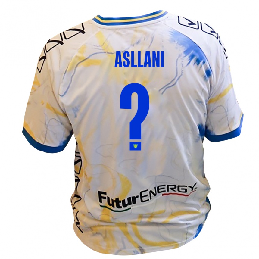 ילדים כדורגל Jurgen Asllani #0 לבן צהוב כחול הרחק ג'רזי 2025/26