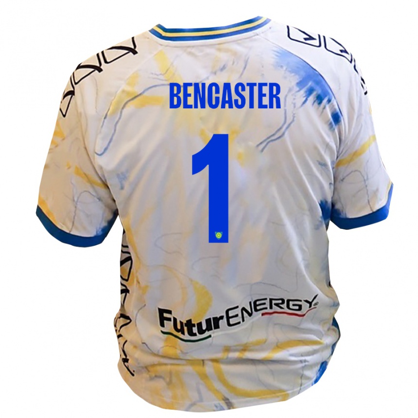 ילדים כדורגל Mattia Bencaster #1 לבן צהוב כחול הרחק ג'רזי 2025/26