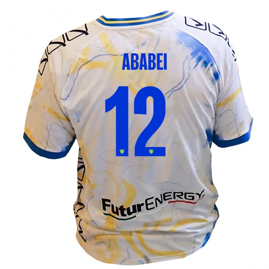 ילדים כדורגל Leonardo Ababei #12 לבן צהוב כחול הרחק ג'רזי 2025/26