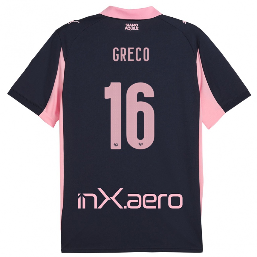 ילדים כדורגל Riccardo Greco #16 כחול נייבי ורוד הרחק ג'רזי 2025/26