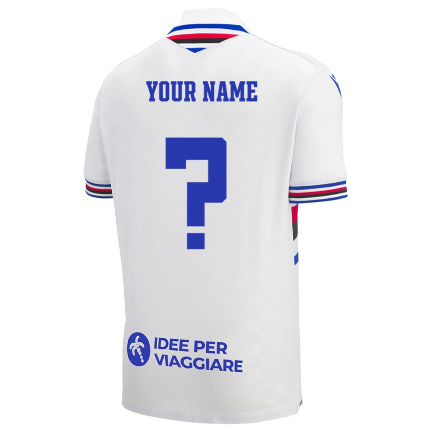 ילדים כדורגל השם שלך #0 לבן כחול אדום הרחק ג'רזי 2025/26