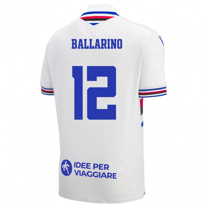 ילדים כדורגל Alessio Ballarino #12 לבן כחול אדום הרחק ג'רזי 2025/26