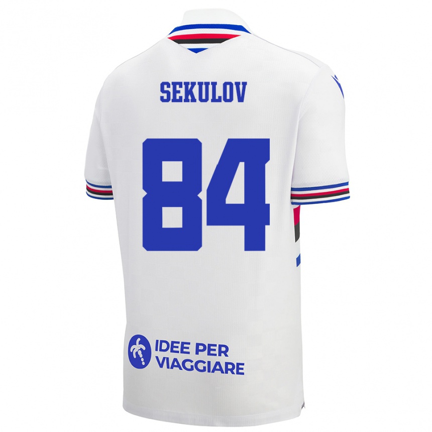 ילדים כדורגל ניקולה סקולוב #84 לבן כחול אדום הרחק ג'רזי 2025/26