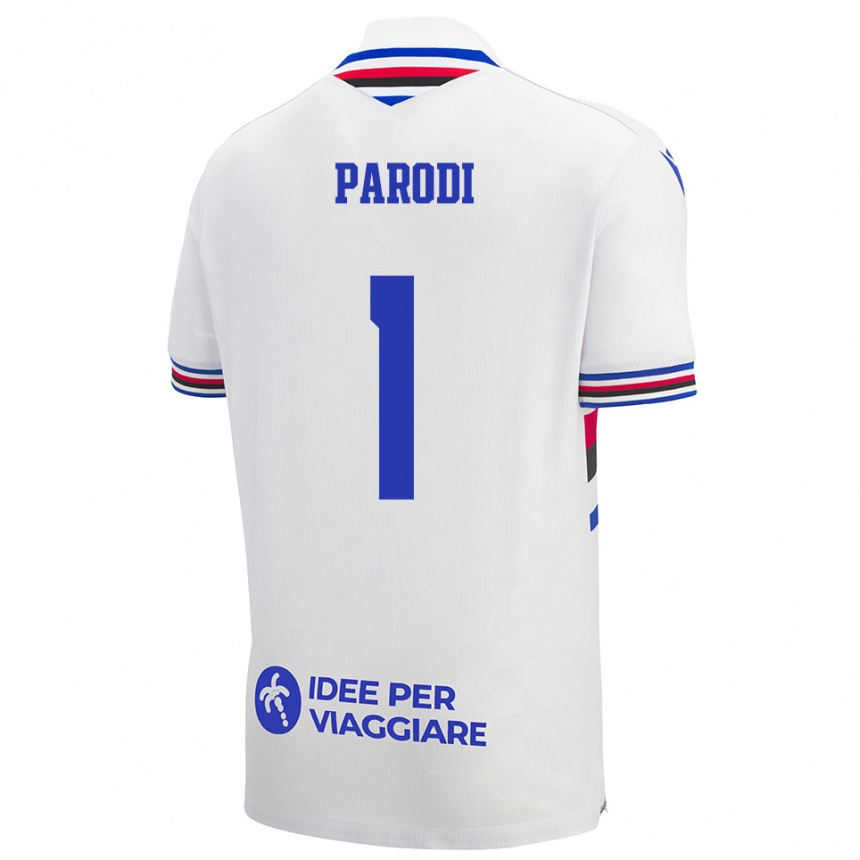 ילדים כדורגל Alessio Parodi #1 לבן כחול אדום הרחק ג'רזי 2025/26