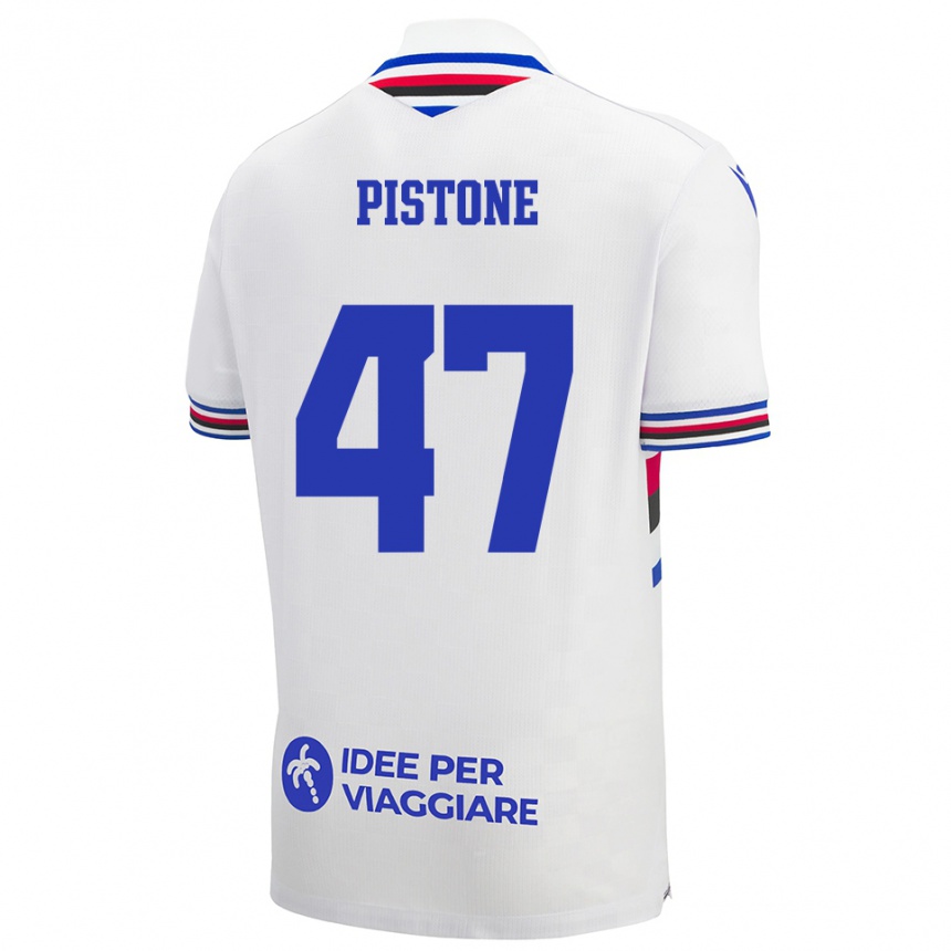 ילדים כדורגל Giovanni Pistone #47 לבן כחול אדום הרחק ג'רזי 2025/26