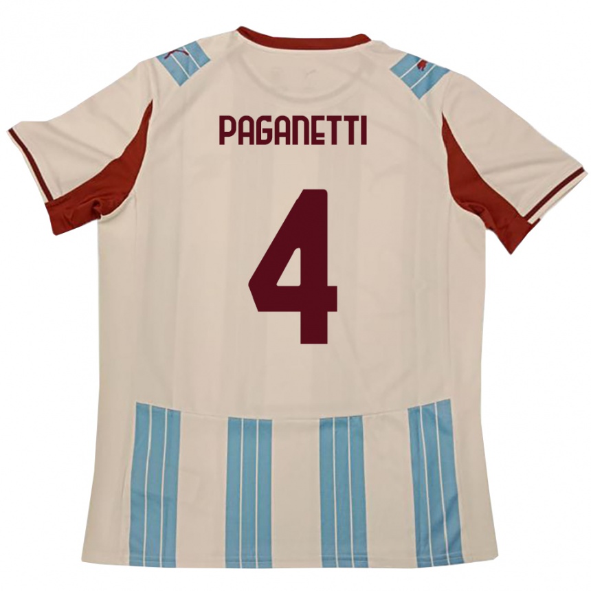 ילדים כדורגל Giacomo Paganetti #4 תכלת לבן הרחק ג'רזי 2025/26