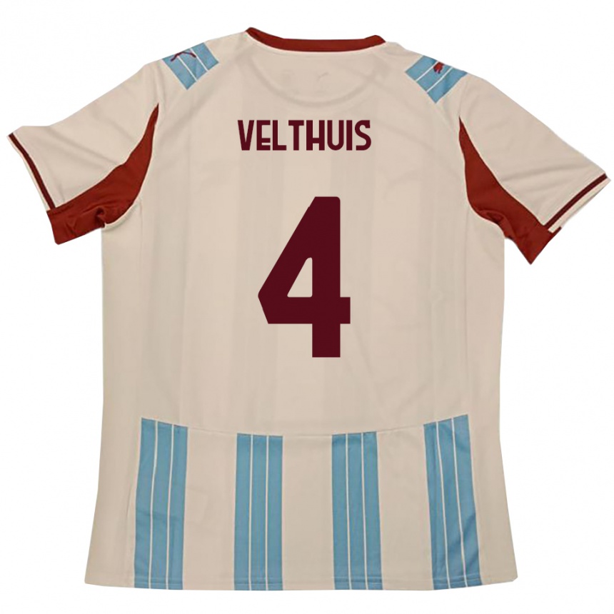 ילדים כדורגל Tijs Velthuis #4 תכלת לבן הרחק ג'רזי 2025/26