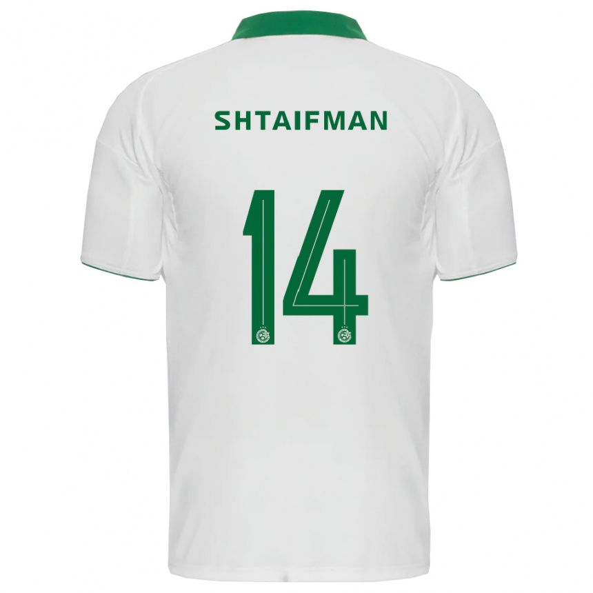 ילדים כדורגל Noam Shtaifman #14 לבן ירוק הרחק ג'רזי 2025/26 ילדים כדורגל Noam Shtaifman #14 לבן ירוק הרחק ג'רזי 2025/26