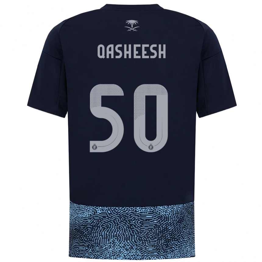 ילדים כדורגל Majed Qasheesh #50 כחול נייבי תכלת הרחק ג'רזי 2025/26