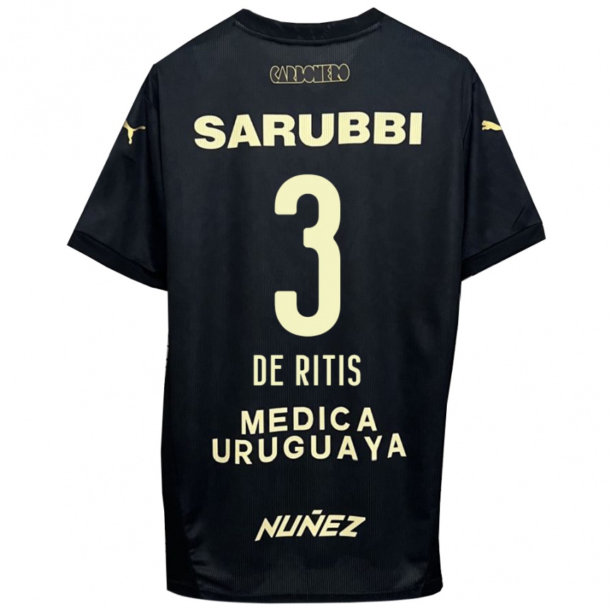 ילדים כדורגל מתיאס דה ריטיס #3 שחור זהב הרחק ג'רזי 2025/26