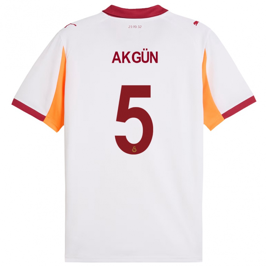 ילדים כדורגל Cihan Akgün #5 לבן אדום הרחק ג'רזי 2025/26