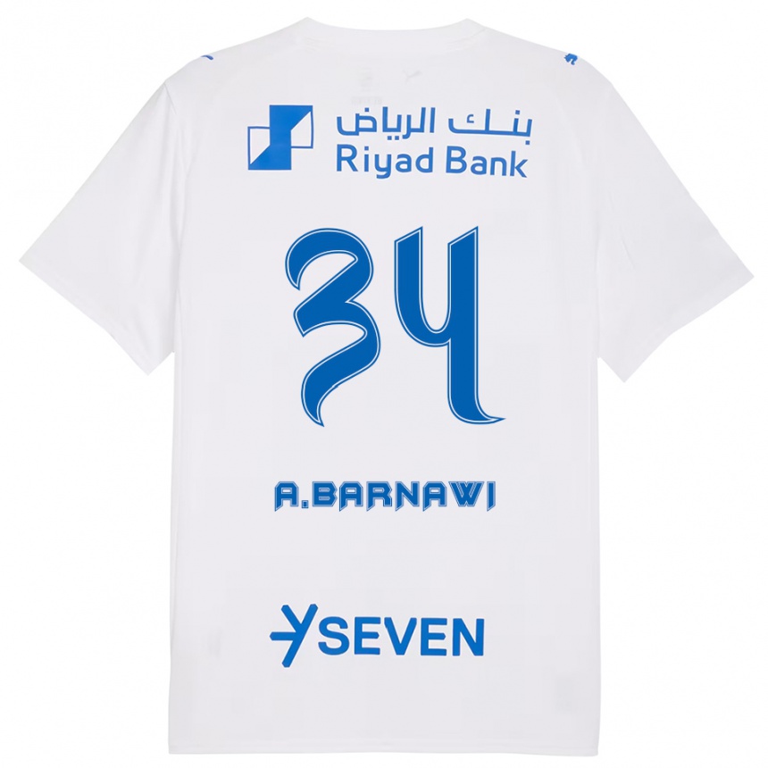 ילדים כדורגל עבדולסאלם עלי ברנאווי #34 לבן כחול הרחק ג'רזי 2025/26