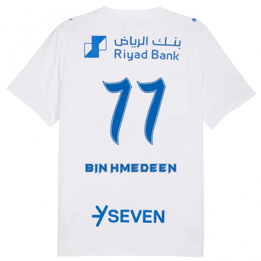 ילדים כדורגל Raghad Bin Hmedeen #77 לבן כחול הרחק ג'רזי 2025/26