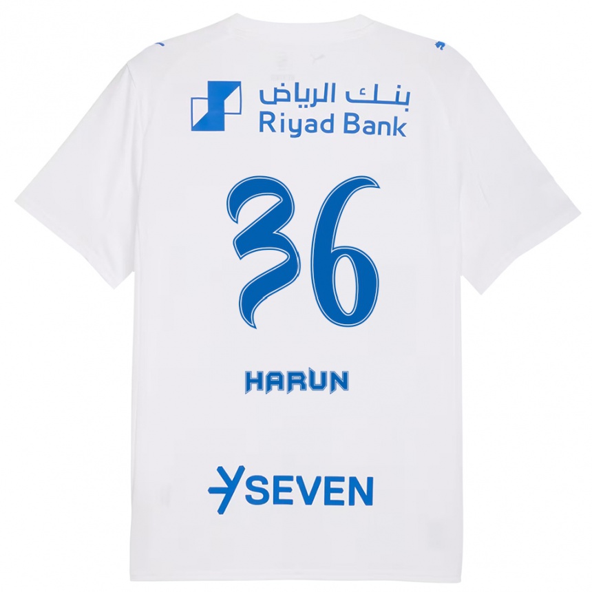 ילדים כדורגל Saud Harun #36 לבן כחול הרחק ג'רזי 2025/26