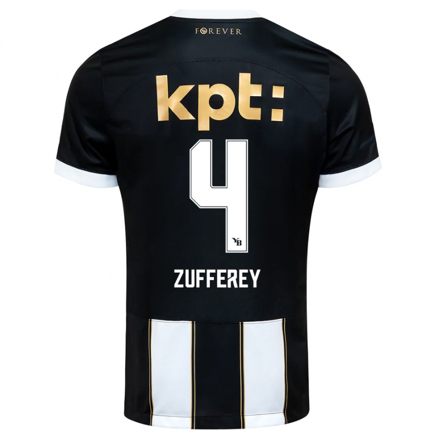 ילדים כדורגל Gil Zufferey #4 שחור לבן הרחק ג'רזי 2025/26