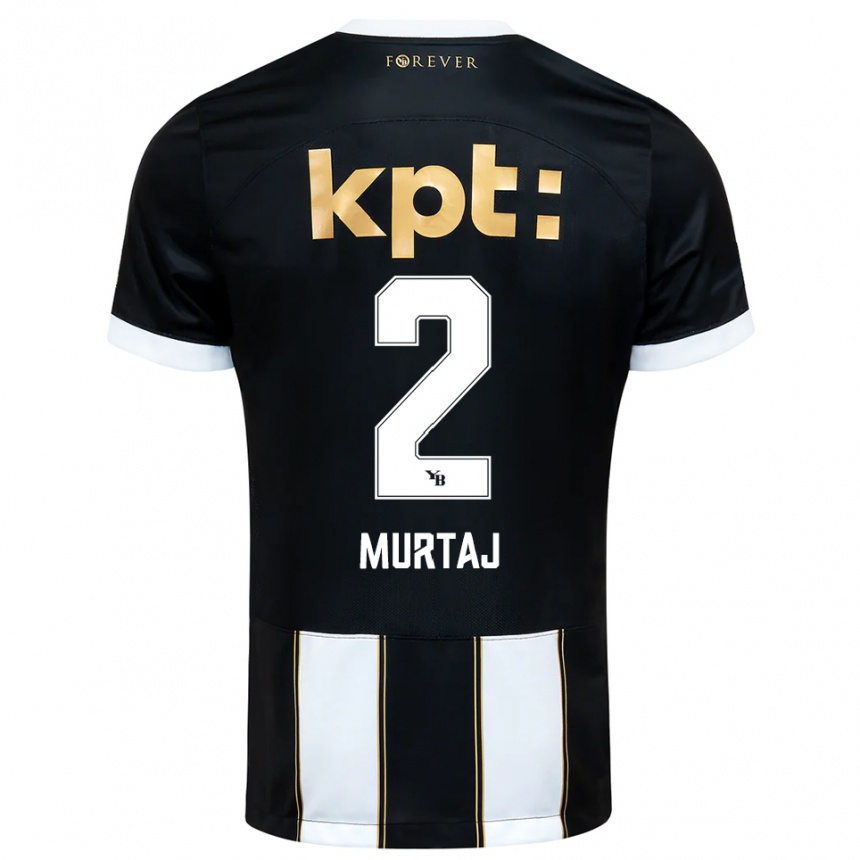 ילדים כדורגל Auron Murtaj #2 שחור לבן הרחק ג'רזי 2025/26