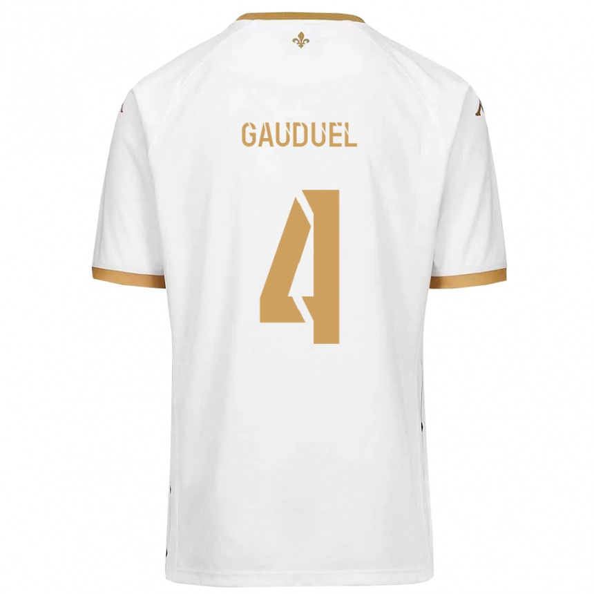 ילדים כדורגל Sacha Gauduel #4 לבן זהב הרחק ג'רזי 2025/26