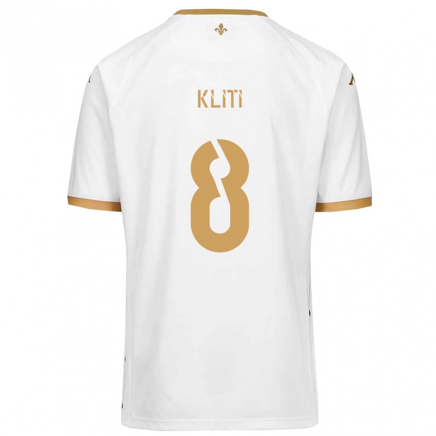 ילדים כדורגל Ayoub Kliti #8 לבן זהב הרחק ג'רזי 2025/26