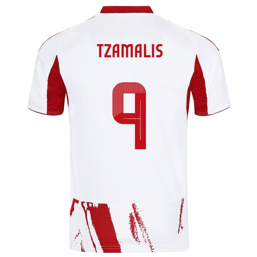 ילדים כדורגל Alexandros Tzamalis #9 לבן אדום הרחק ג'רזי 2025/26