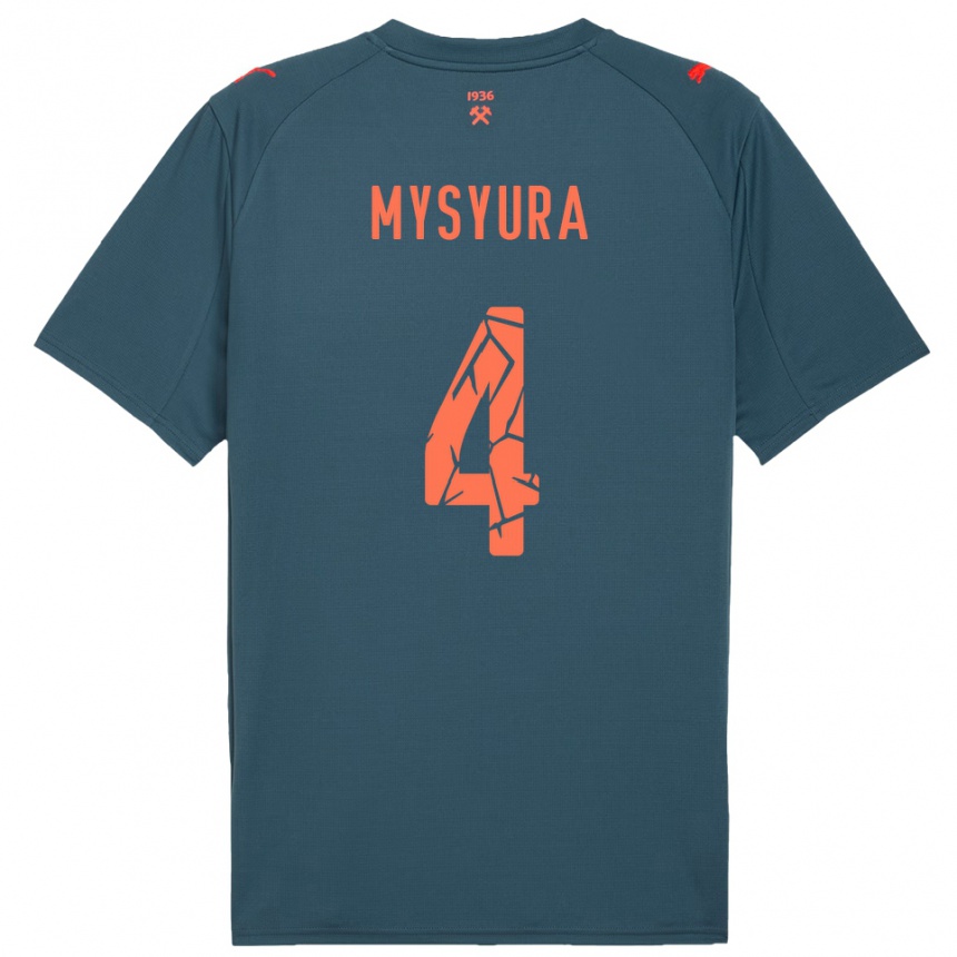 ילדים כדורגל Maksym Mysyura #4 כחול נייבי אדום הרחק ג'רזי 2025/26