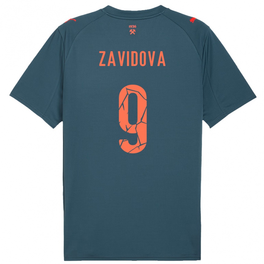 ילדים כדורגל Yuliana Zavidova #9 כחול נייבי אדום הרחק ג'רזי 2025/26