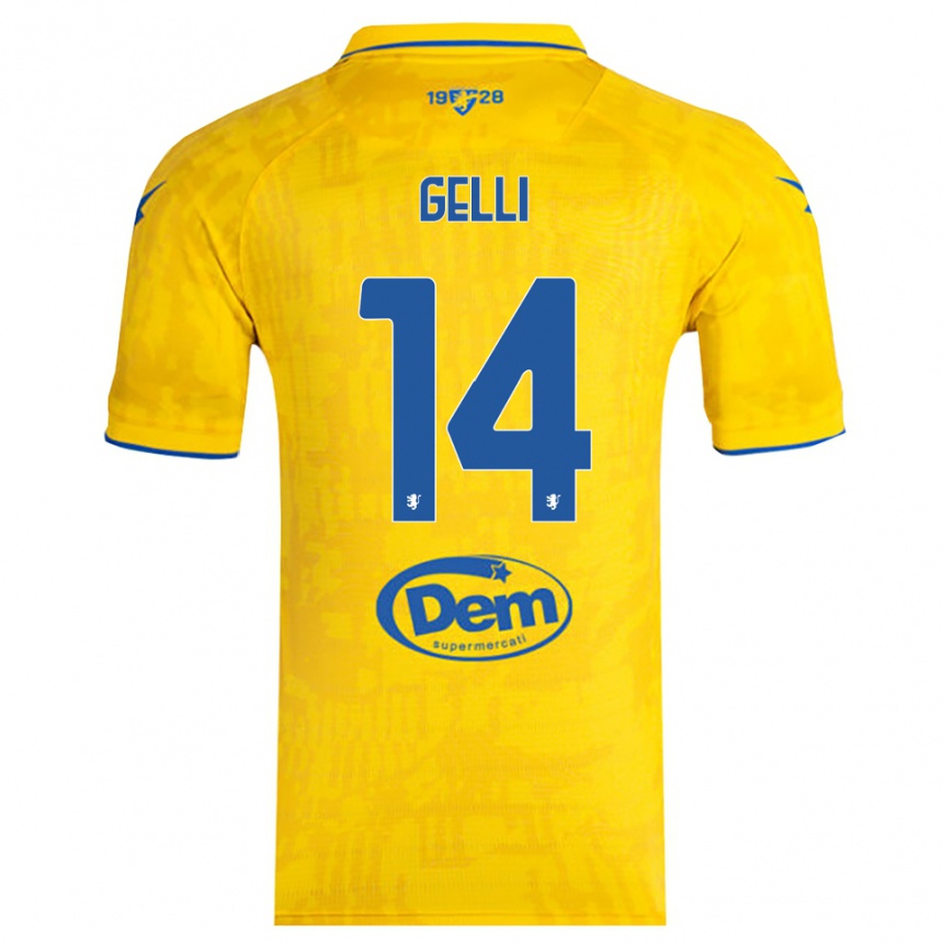 גברים כדורגל Francesco Gelli #14 צהוב כחול ג'רזי ביתית 2025/26