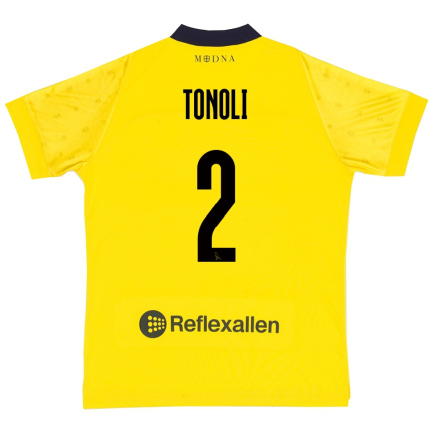 גברים כדורגל דניאל טונולי #2 צהוב כחול נייבי ג'רזי ביתית 2025/26