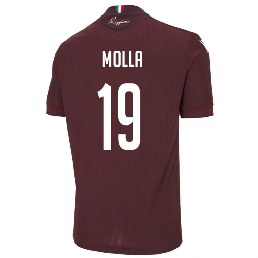 גברים כדורגל Cristian Molla #19 בורגונדי לבן ג'רזי ביתית 2025/26
