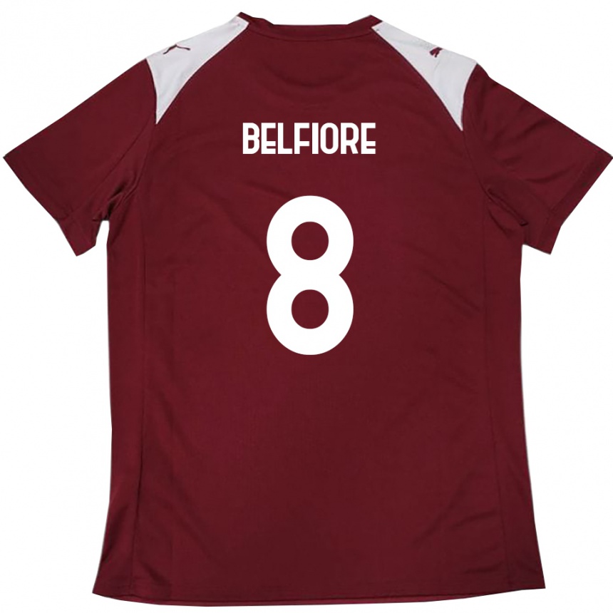 גברים כדורגל Edoardo Belfiore #8 בורדו לבן ג'רזי ביתית 2025/26