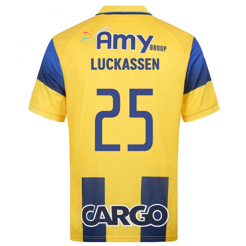 גברים כדורגל דריק לוסיקסן #25 צהוב כחול נייבי ג'רזי ביתית 2025/26