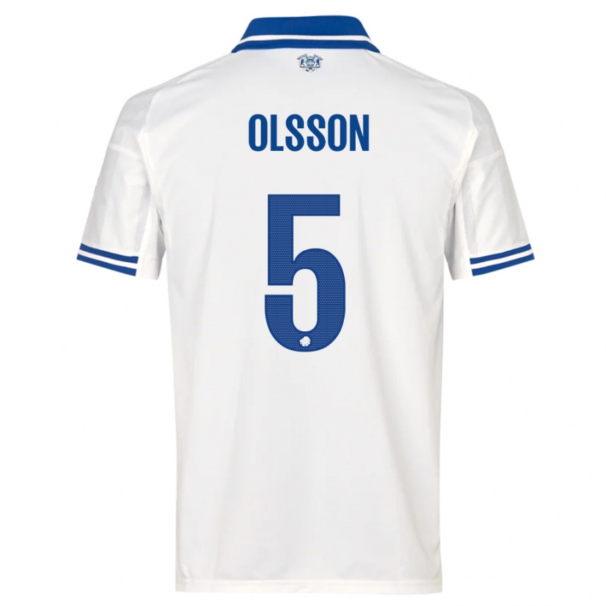 גברים כדורגל קורנליוס אולסון #5 לבן כחול ג'רזי ביתית 2025/26