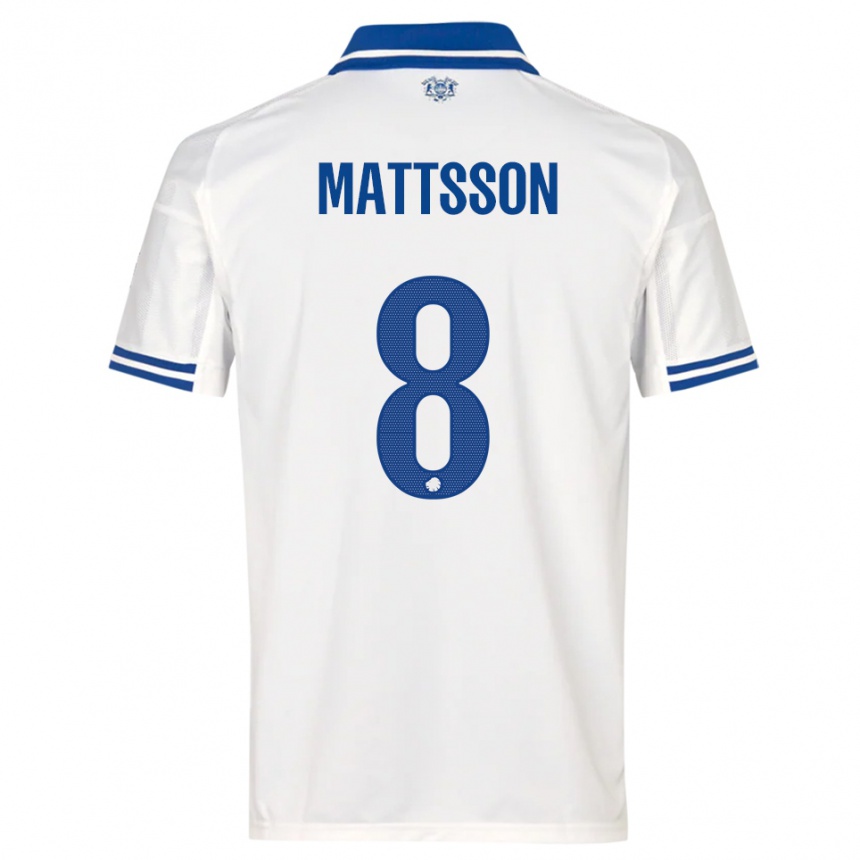 גברים כדורגל מגנוס מאטסון #8 לבן כחול ג'רזי ביתית 2025/26