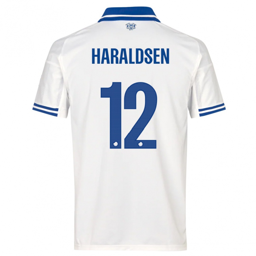 גברים כדורגל Henrik Haraldsen #12 לבן כחול ג'רזי ביתית 2025/26 גברים כדורגל Henrik Haraldsen #12 לבן כחול ג'רזי ביתית 2025/26