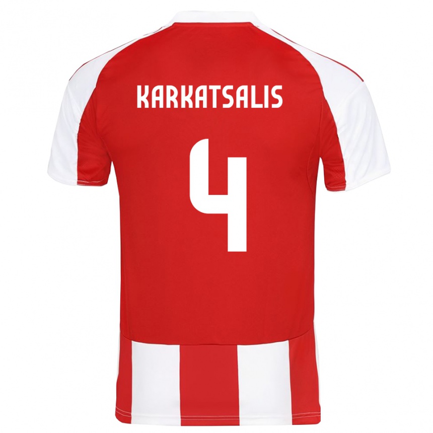 גברים כדורגל Vasilios Karkatsalis #4 אדום לבן ג'רזי ביתית 2025/26