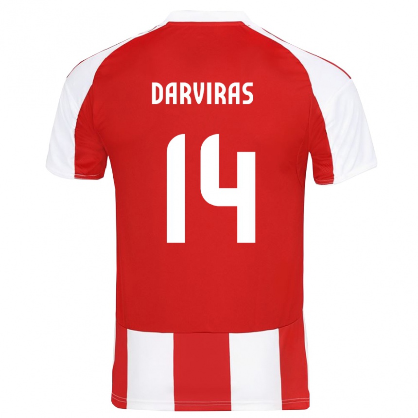גברים כדורגל Christos Darviras #14 אדום לבן ג'רזי ביתית 2025/26