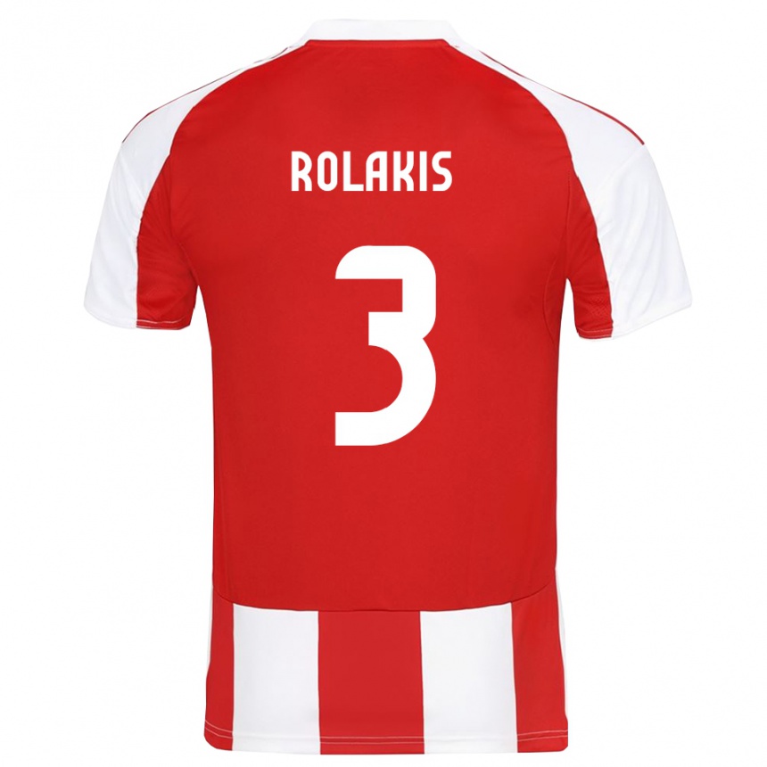 גברים כדורגל Giannis Rolakis #3 אדום לבן ג'רזי ביתית 2025/26