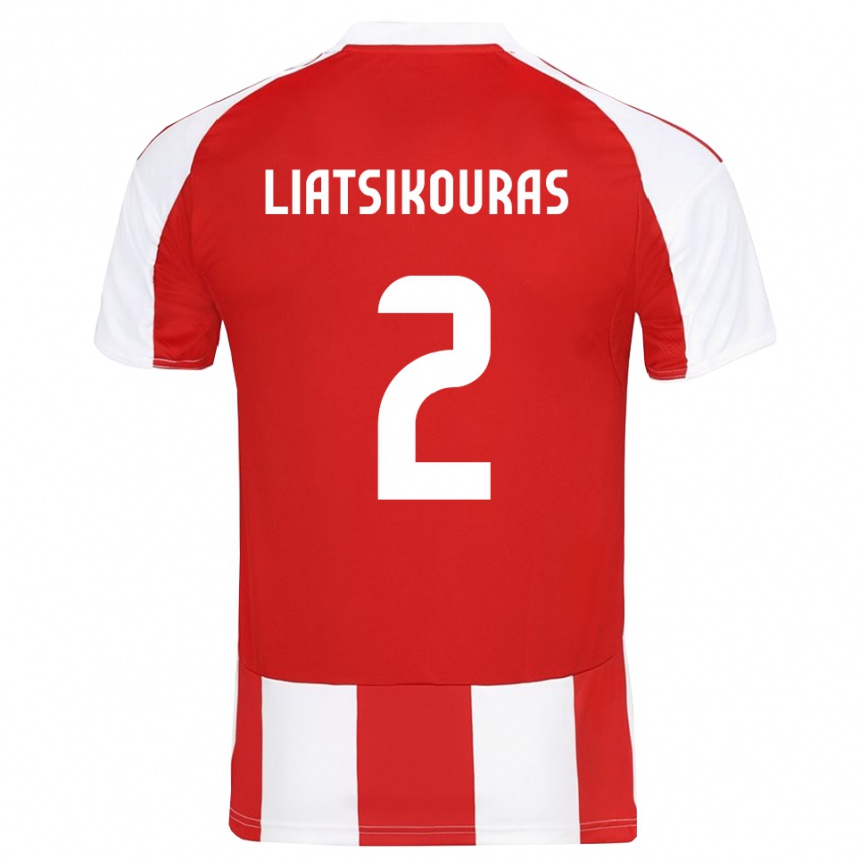 גברים כדורגל Argyrios Liatsikouras #2 אדום לבן ג'רזי ביתית 2025/26