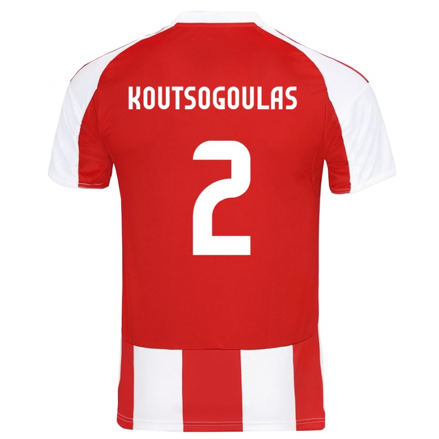 גברים כדורגל Athanasios Koutsogoulas #2 אדום לבן ג'רזי ביתית 2025/26