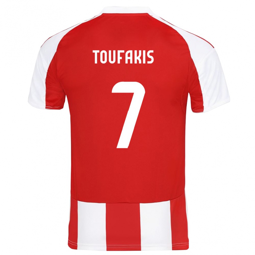 גברים כדורגל Paschalis Toufakis #7 אדום לבן ג'רזי ביתית 2025/26