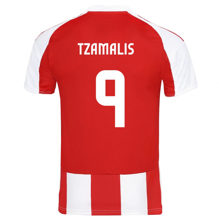 גברים כדורגל Alexandros Tzamalis #9 אדום לבן ג'רזי ביתית 2025/26