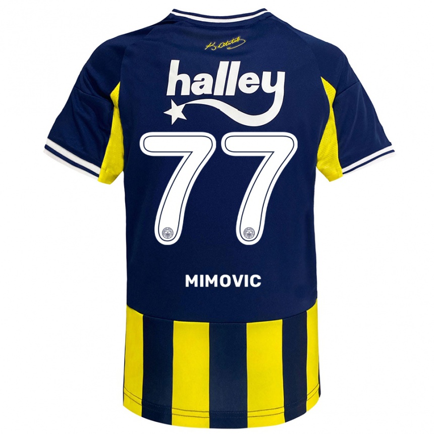 גברים כדורגל אוגניין מימוביץ' #77 צהוב כחול נייבי לבן ג'רזי ביתית 2025/26