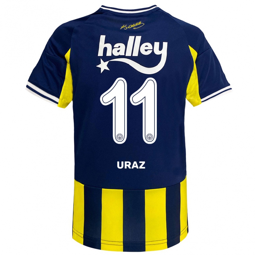 גברים כדורגל Yağmur Uraz #11 צהוב כחול נייבי לבן ג'רזי ביתית 2025/26