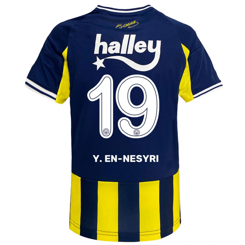 גברים כדורגל יוסף אן נסירי #19 צהוב כחול נייבי לבן ג'רזי ביתית 2025/26