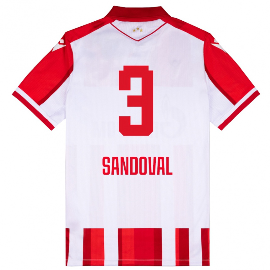 גברים כדורגל Keimer Sandoval #3 אדום לבן ג'רזי ביתית 2025/26