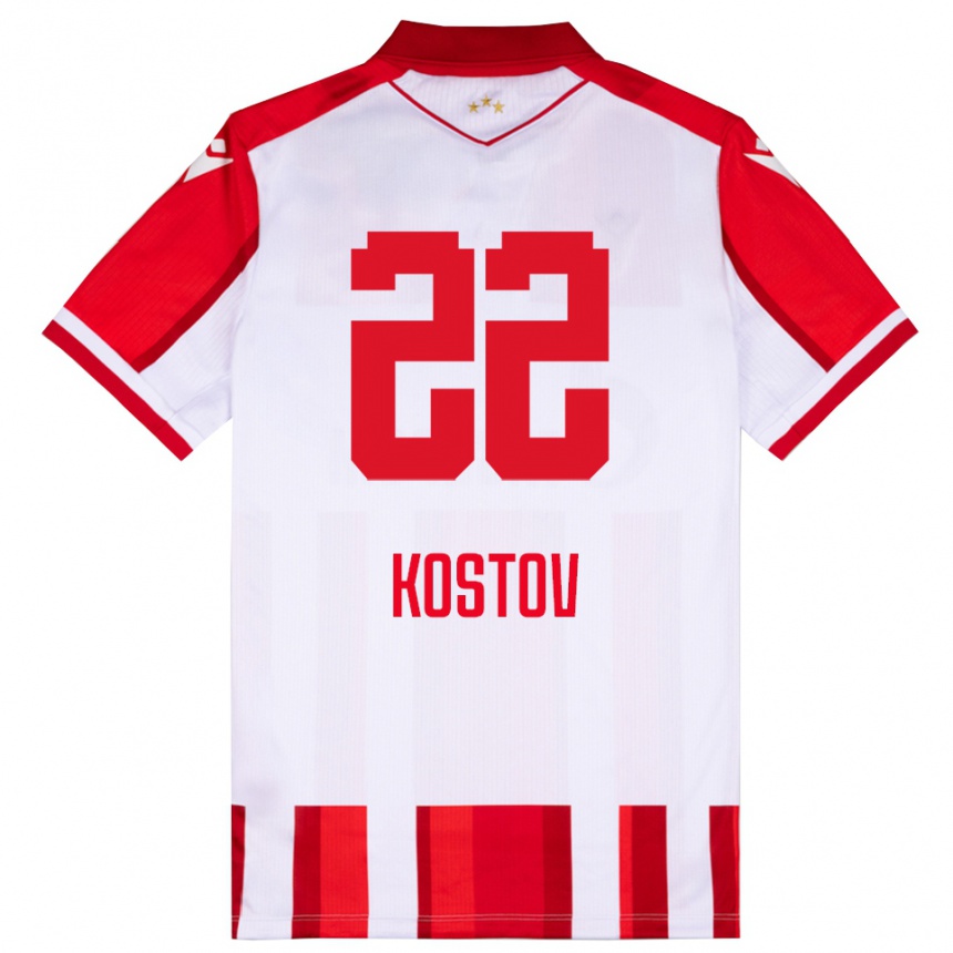 גברים כדורגל וסילי קוסטוב #22 אדום לבן ג'רזי ביתית 2025/26