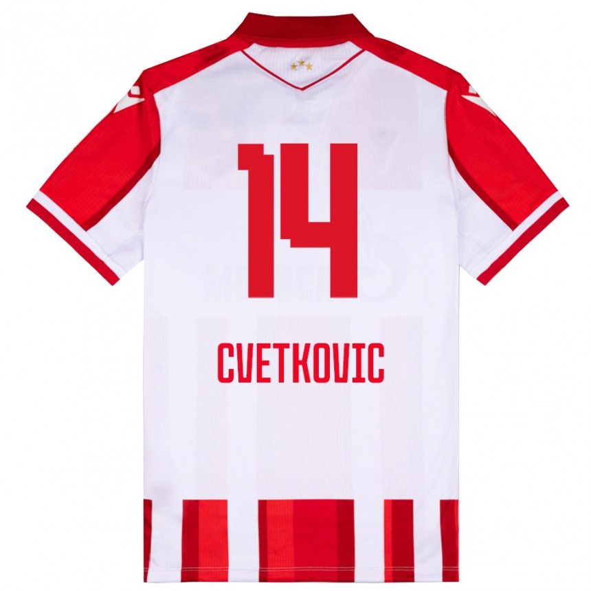 גברים כדורגל Djordje Cvetkovic #14 אדום לבן ג'רזי ביתית 2025/26