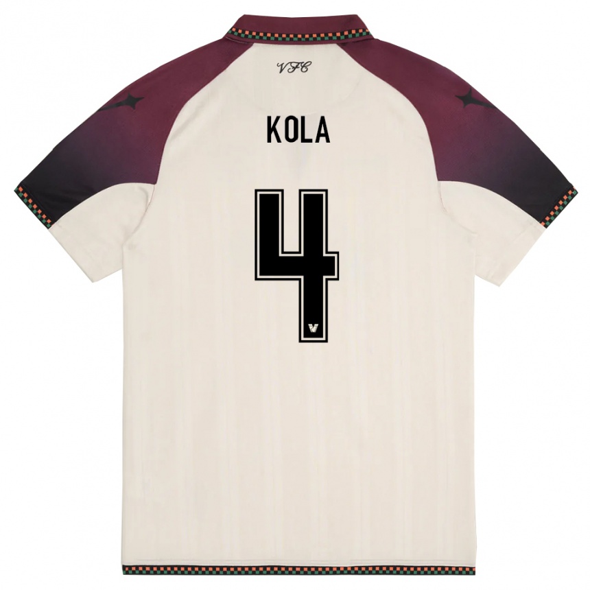 גברים כדורגל Davide Kola #4 קרם בורדו הרחק ג'רזי 2025/26